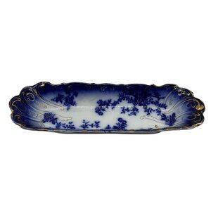 La Belle Flow Blue Antique Celery Dish Wheeling Pottery Collectable Serve Ware